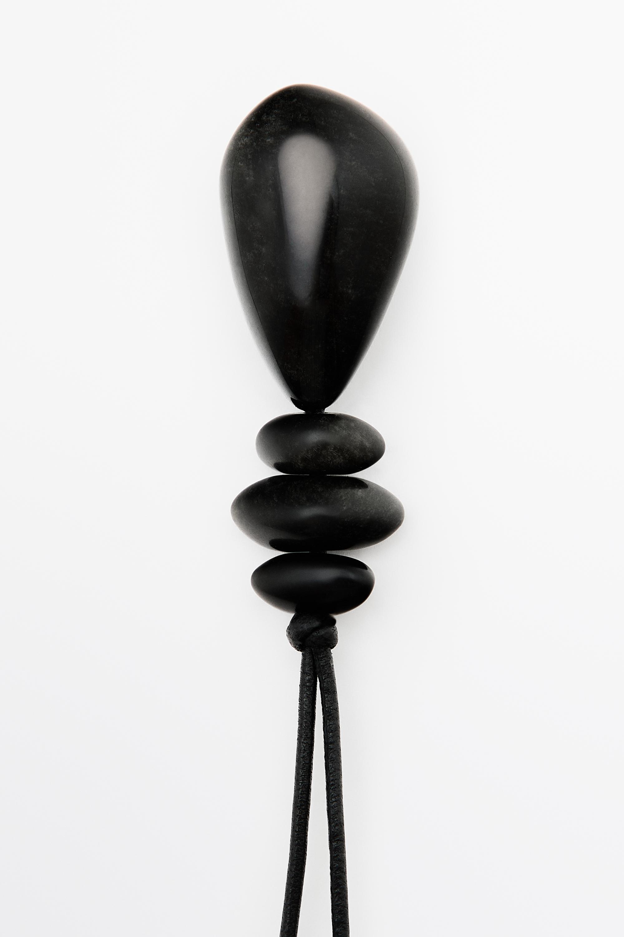 Long leather cord stone necklace